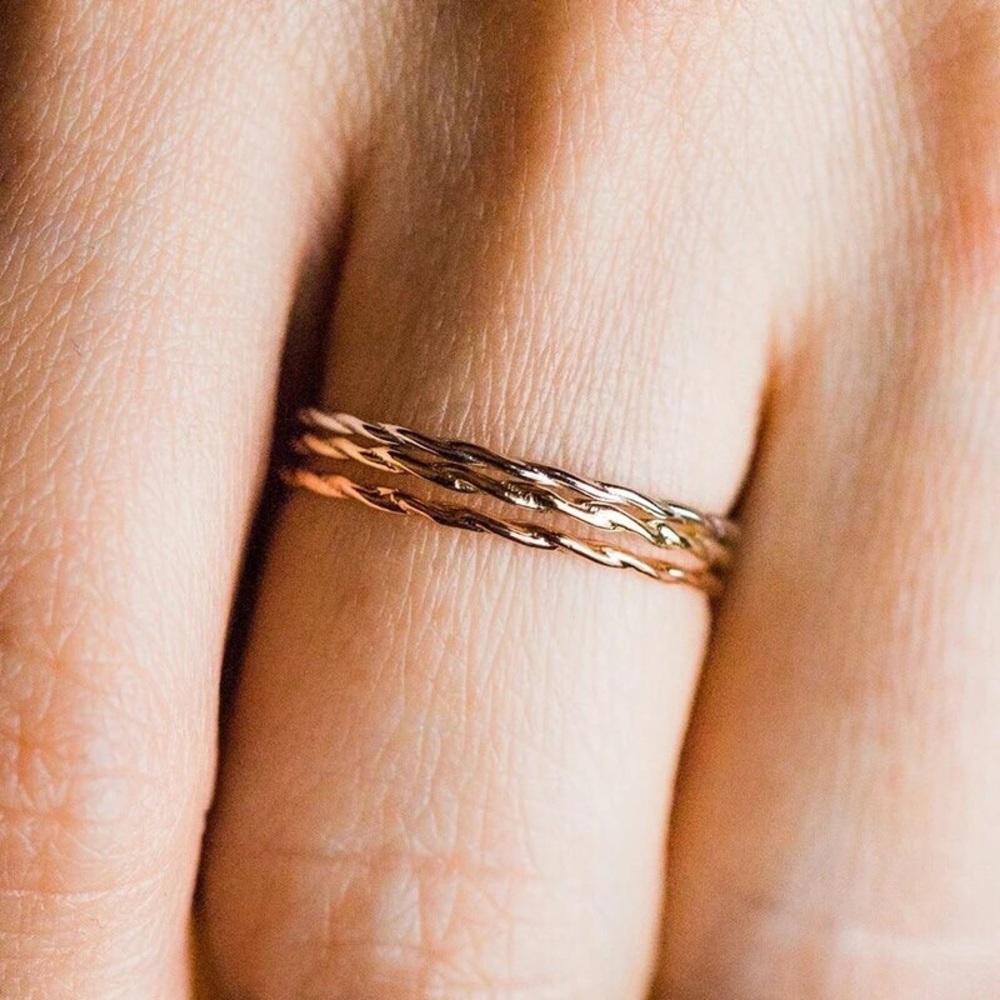 18k Yellow Gold Plated Sterling Silver Tiny Thin Twist Ring